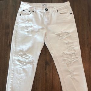 ONE TEASPOON white boyfriend ripped jeans